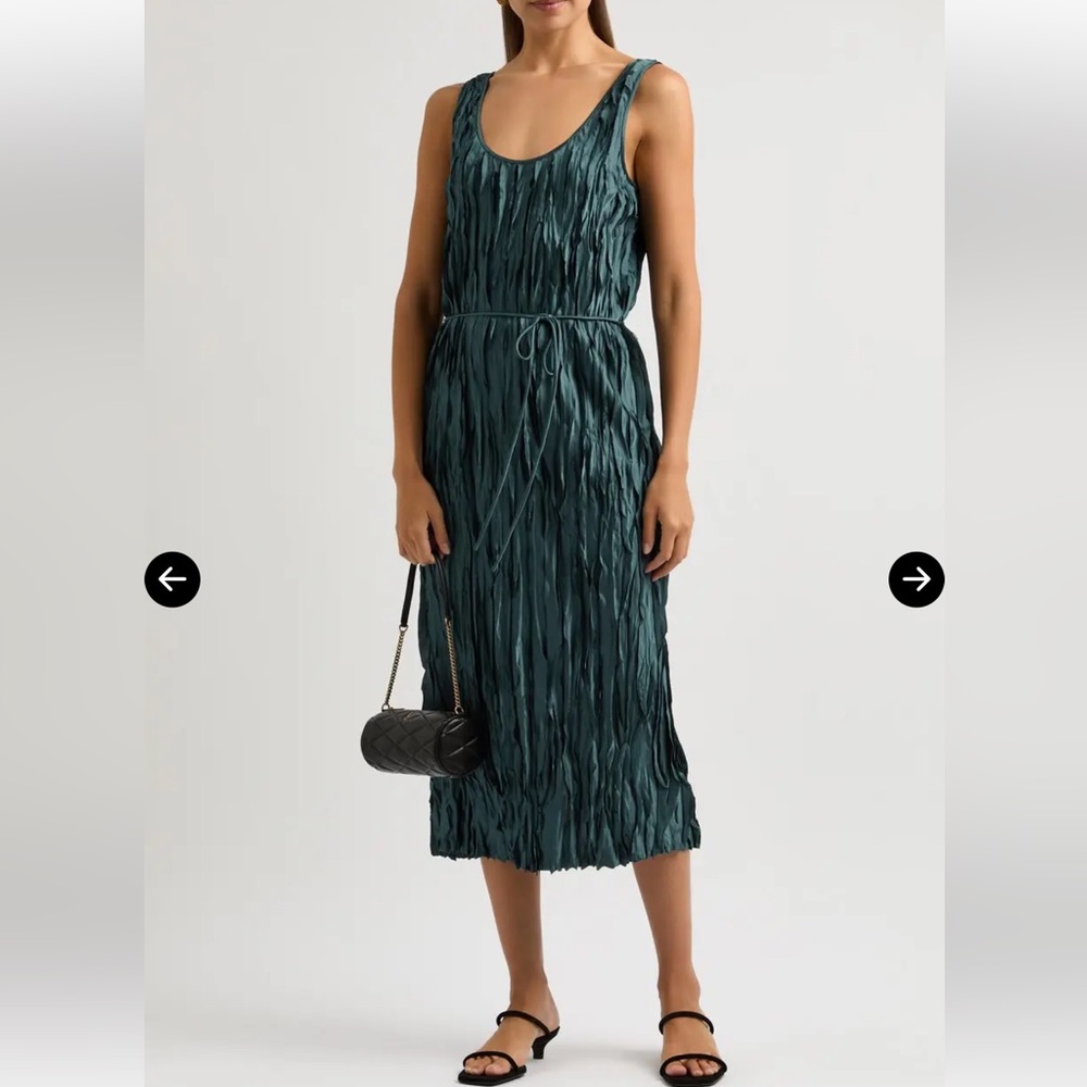EUC Vince Pleated Satin Midi Dress Teal Sz M $570